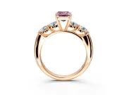 5 Stone Engagement Ring Setting for Fancy Pink Emerald Cut Center with Graduated Accents and Prong Head in Rose Gold
