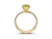 Solitaire Engagement Ring Setting for Fancy Yellow Round Cut Center with Domed Multi-Row Pave Band and Prong Head in Yellow Gold