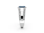 Halo Engagement Ring Setting for Fancy Blue Emerald Cut Center with Wide-Open Pave Split Shank and Prong Head in Platinum