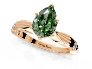 Solitaire Engagement Ring Setting for Fancy Green Pear-Shaped Center with Carved Leaf Shoulders and Prong Head in Rose Gold