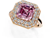 Halo Engagement Ring Setting for Fancy Pink Asscher Cut Center with Plain Tapered Band and Prong Head in Rose Gold