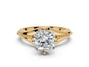 Solitaire Engagement Ring Setting for Cushion Cut Center with Milgrain Cathedral Band and Prong Head in Yellow Gold