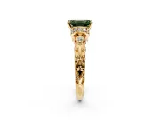 Solitaire Engagement Ring Setting for Fancy Green Emerald Cut Center with Filigree Band and Prong Head in Yellow Gold