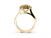 Halo Engagement Ring Setting for Fancy Yellow Round Cut Center with Milgrain Frame, Pave Band and Prong Head in Yellow Gold