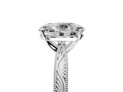Solitaire Engagement Ring Setting for Oval Center with Engraved Milgrain Band and Prong Head in Platinum
