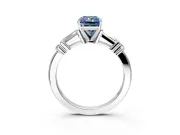 Bar-Set Engagement Ring Setting for Fancy Blue Radiant Cut Center with Tapered Baguette Accents and Prong Head in Platinum