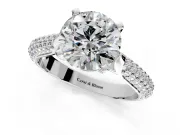 Solitaire Engagement Ring Setting for Round Cut Center with Multi-Row Accents and Prong Head in Platinum