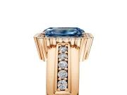 Halo Engagement Ring Setting for Fancy Blue Emerald Cut Center with Wide Band, Inlaid Accent Row and Prong Head in Rose Gold