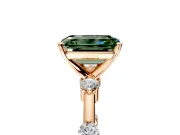 Solitaire Engagement Ring Setting for Fancy Green Emerald Cut Center with Bezel Station Band and Prong Head in Rose Gold