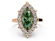 Single Halo Engagement Ring Setting for Fancy Green Marquise Center with Corner Claws, Plain Band and Prong Head in Rose Gold