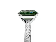 Solitaire Engagement Ring Setting for Fancy Green Emerald Cut Center with Engraved Milgrain Band and Prong Head in Platinum