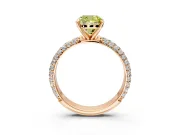 Solitaire Engagement Ring Setting for Fancy Yellow Cushion Cut Center with Domed Multi-Row Pave Band and Prong Head in Rose Gold