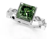 Milgrain Bezel Engagement Ring Setting for Fancy Green Princess Cut Center with Marquise Stations and Bezel Head in Sterling Silver