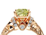 Solitaire Engagement Ring Setting for Fancy Yellow Cushion Cut Center with Filigree Accent Basket and Prong Head in Rose Gold