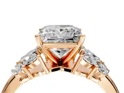 Leaf Cluster Engagement Ring Setting for Princess Cut Center with Marquise Accents and Prong Head in Rose Gold