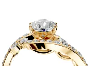 Solitaire Engagement Ring Setting for Pear-Shaped Center with Pave Bypass Twist Band and Prong Head in Yellow Gold