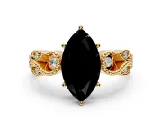 Leaf Engagement Ring Setting for Fancy Black Marquise Center with Milgrain Accent Band and Prong Head in Yellow Gold