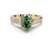 Solitaire Engagement Ring Setting for Fancy Green Pear-Shaped Center with Channel Band and Double Claw Prong Head in Yellow Gold