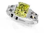 Channel-Set Engagement Ring Setting for Fancy Yellow Radiant Cut Center with Baguette Band and Prong Head in White Gold