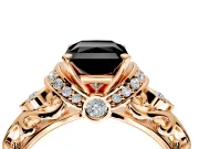 Solitaire Engagement Ring Setting for Fancy Black Radiant Cut Center with Filigree Band and Prong Head in Rose Gold
