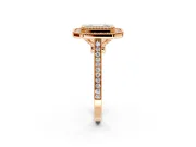 Halo Engagement Ring Setting for Emerald Cut Center with Milgrain Frame, Pave Band and Prong Head in Rose Gold