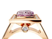 Halo Engagement Ring Setting for Fancy Pink Princess Cut Center with Outer Bezel Rim, Pave Band and Prong Head in Rose Gold