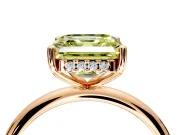 Hidden Halo Engagement Ring Setting for Fancy Yellow Asscher Cut Center with Thin Round-Wire Band and Prong Head in Rose Gold