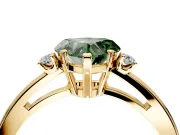 3 Stone Engagement Ring Setting for Fancy Green Heart-Shaped Center with Low-Set Round Cut Accents and Prong Head in Yellow Gold