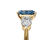 3 Stone Engagement Ring Setting for Fancy Blue Emerald Cut Center with Large Pear-Shaped Accents and Prong Head in Yellow Gold