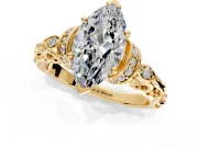 Solitaire Engagement Ring Setting for Marquise Center with Filigree Band and Prong Head in Yellow Gold