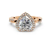 Halo Engagement Ring Setting for Heart-Shaped Center with Pave and Plain Twist Band and Prong Head in Rose Gold