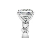 Solitaire Engagement Ring Setting for Princess Cut Center with Beaded Bezel Station Band and Prong Head in Platinum