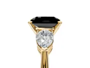 3 Stone Engagement Ring Setting for Fancy Black Radiant Cut Center with Large Pear-Shaped Accents and Prong Head in Yellow Gold