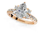 Paired Accent Engagement Ring Setting for Pear-Shaped Center with Pave Band and Prong Head in Rose Gold