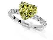Solitaire Engagement Ring Setting for Fancy Yellow Heart-Shaped Center with Large Accent Band and Prong Head in Platinum