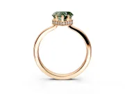 Hidden Halo Engagement Ring Setting for Fancy Green Heart-Shaped Center with Wide Flat Plain Band and Prong Head in Rose Gold