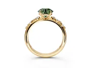 Cluster Engagement Ring Setting for Fancy Green Round Cut Center with Round Cut Accent Band and Prong Head in Yellow Gold