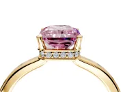 Hidden Halo Engagement Ring Setting for Fancy Pink Radiant Cut Center with Wide Flat Plain Band and Prong Head in Yellow Gold