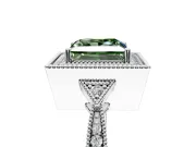 Halo Engagement Ring Setting for Fancy Green Princess Cut Center with Milgrain Rim, Pave Band and Prong Head in Sterling Silver