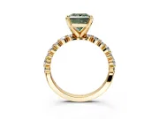Solitaire Engagement Ring Setting for Fancy Green Princess Cut Center with Alternating Size Accents and Prong Head in Yellow Gold