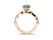 Solitaire Engagement Ring Setting for Fancy Blue Princess Cut Center with Bezel Station Band and Prong Head in Rose Gold