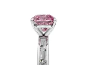 Solitaire Engagement Ring Setting for Fancy Pink Cushion Cut Center with Channel Baguette Band and Prong Head in Sterling Silver
