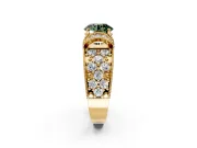 Pave Engagement Ring Setting for Fancy Green Round Cut Center with Curved Accent Rows, Openwork and Prong Head in Yellow Gold