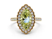 Milgrain Floral Halo Engagement Ring Setting for Fancy Yellow Marquise Center with Pave Band and Prong Head in Yellow Gold
