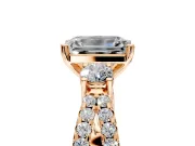 3 Stone Engagement Ring Setting for Emerald Cut Center with Pave Split Shank and Prong Head in Rose Gold