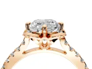 Floral Engagement Ring Setting for Cushion Cut Center with Pave Band and Floral Prong Head in Rose Gold
