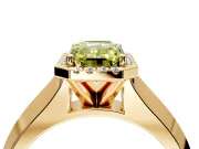 Halo Engagement Ring Setting for Fancy Yellow Emerald Cut Center with Knife Ridge Cathedral Band and Prong Head in Yellow Gold