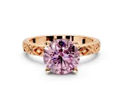 Solitaire Engagement Ring Setting for Fancy Pink Round Cut Center with Milgrain X Pattern Band and Prong Head in Rose Gold