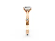 Solitaire Engagement Ring Setting for Asscher Cut Center with Carved Leaf Shoulders and Prong Head in Rose Gold