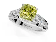 Solitaire Engagement Ring Setting for Fancy Yellow Cushion Cut Center with Graduated Shared Prongs and Prong Head in White Gold